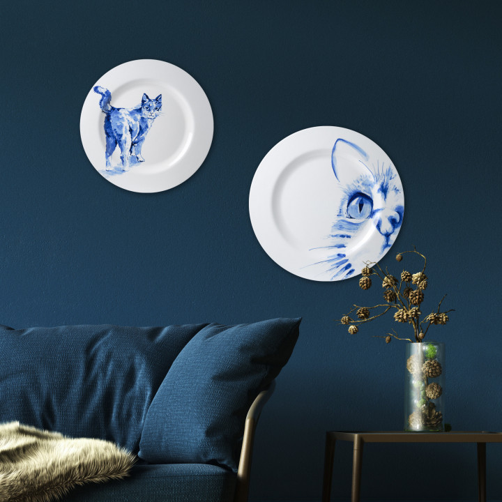 Handgeschilderde wandborden collage met Delfts Blauwe katten