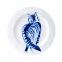 Handbeschilderde lopende kat op erf Heinen Delfts Blauw