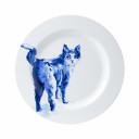Handbeschilderde kat kijkt achterom Heinen Delfts Blauw