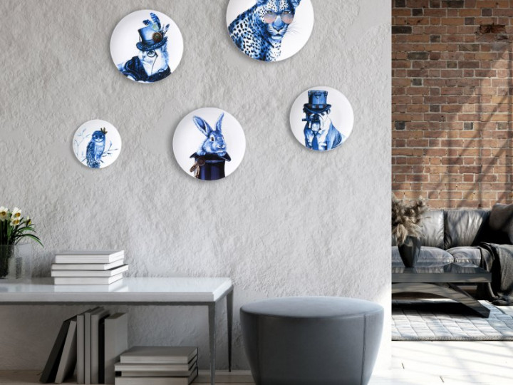 Delfts blauwe wandborden mix 3 dieren set van 5 aan de muur woonkamer Heinen Delfts Blauw