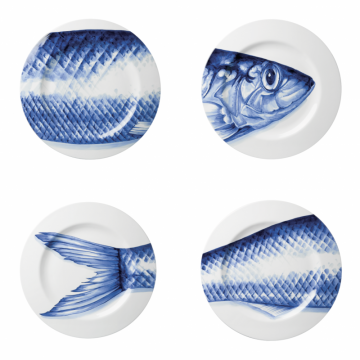 Handbeschilderde borden vis set van 4 Heinen Delfts Blauw