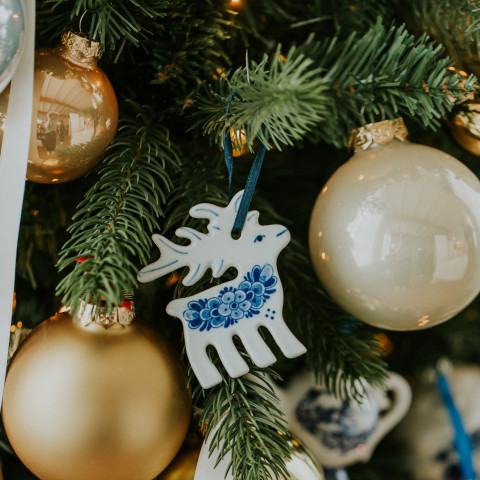 Delfts blauwe Kersthanger Hert in de kerstboom Heinen Delfts Blauw