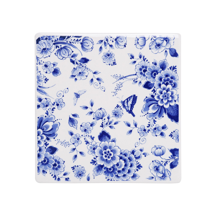Delfts blauwe tegel met een bloementuin