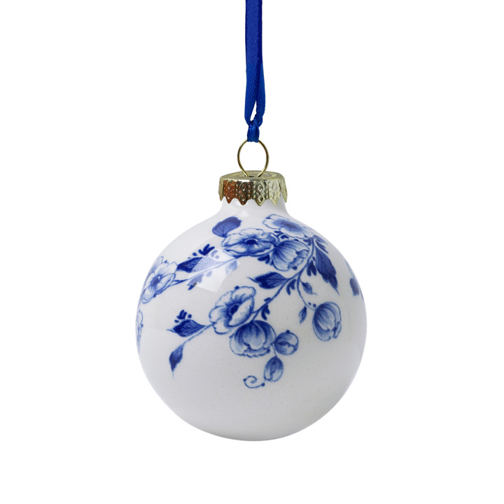 Kleine Kerstbal met Delfts blauwe bloemen