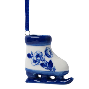 kerstornament Delfts blauwe schaats met blauw lint