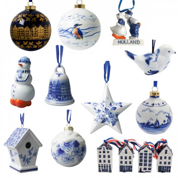 Complete set Kerstornamenten van Heinen Delfts Blauw