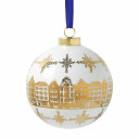 Kerstbal met gouden grachtenpanden van Heinen Delfts Blauw