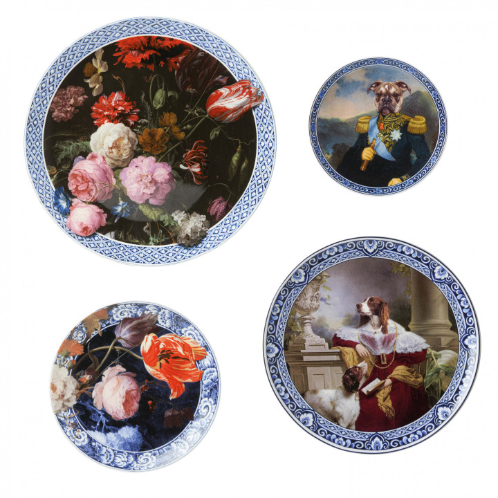 Heinen Delfts Blauw wandborden set van 4 borden met adelen dieren