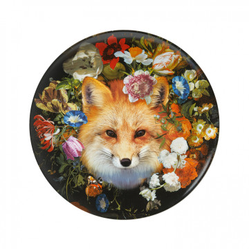 Wandbord portret van een vos met bloemen