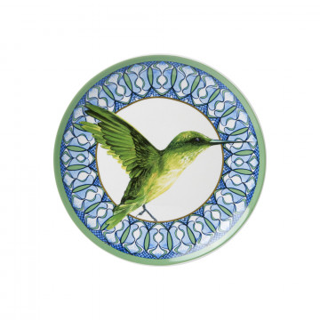 Wandbord met Delfts blauwe mandala en een groene kolibrie