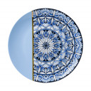 Wandbord met Delfts blauwe mandala tekening en een vlak effen licht blauw