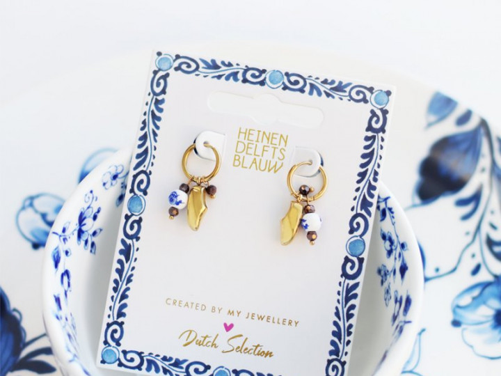 Oorbel klomp goud sieraden in een Blauw Vouw kommetje - My Jewellery voor Heinen Delfts Blauw