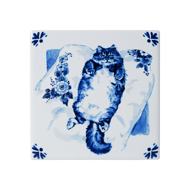 Delfts blauwe kat op een kussen