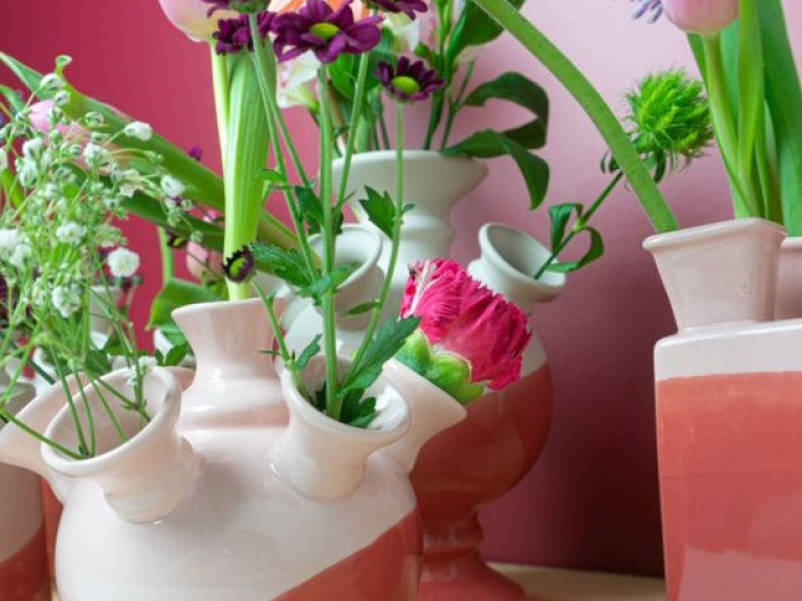 Dip en Dye Tulpenvazen roze met verse bloemen Heinen Delfts Blauw