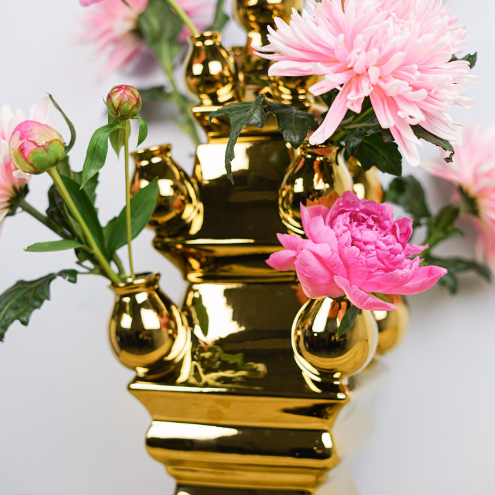 Tulpenvaas XL Goud met bloemen