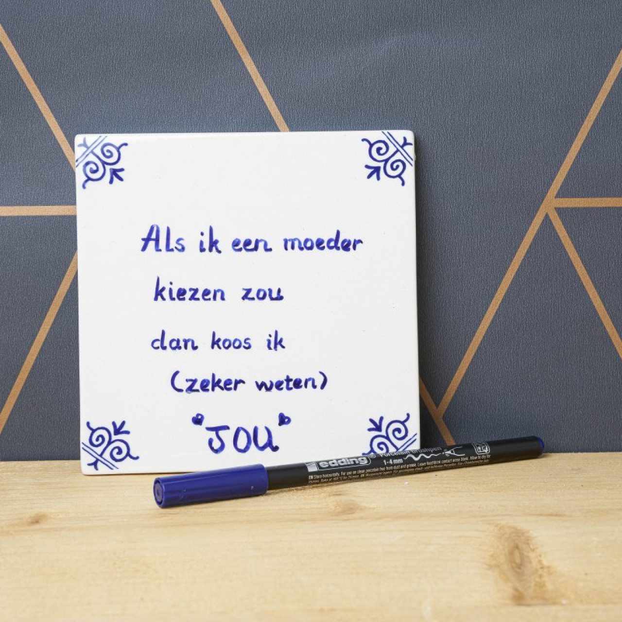 Delfts blauwe DIY Tegeltjeswijsheid cadeauset met stift Heinen Delfts Blauw