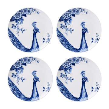 Ontbijtborden set van vier met een mooie Delfts blauwe Pauw