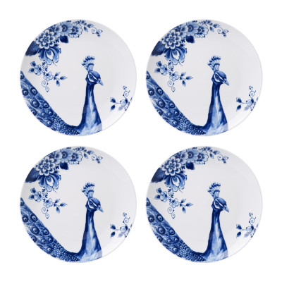 Ontbijtborden set van vier met een mooie Delfts blauwe Pauw