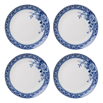 Dinerborden set van vier met mooie Delfts blauwe Pauw decoratierand