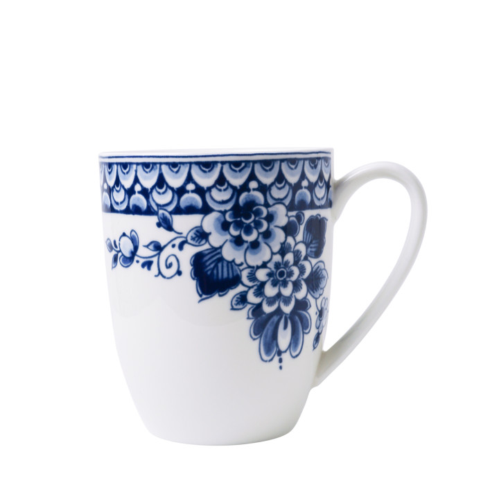 Mok Pauw Blauw met Delfts blauwe bloemen en pauw veren voor thee of melk