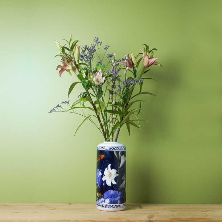 Cilinder Vaas Bloemen Gouden Eeuw met bloemen Heinen Delfts Blauw