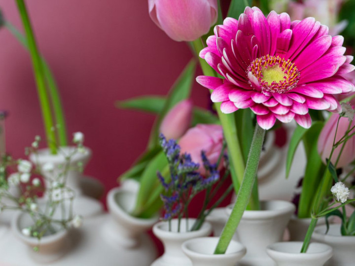 Dip en Dye Tulpenvazen roze met roze bloem Heinen Delfts Blauw