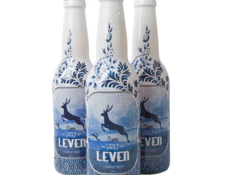 Vrij leven Hert bier met delfts blauw etiket van Heinen Delfts Blauw