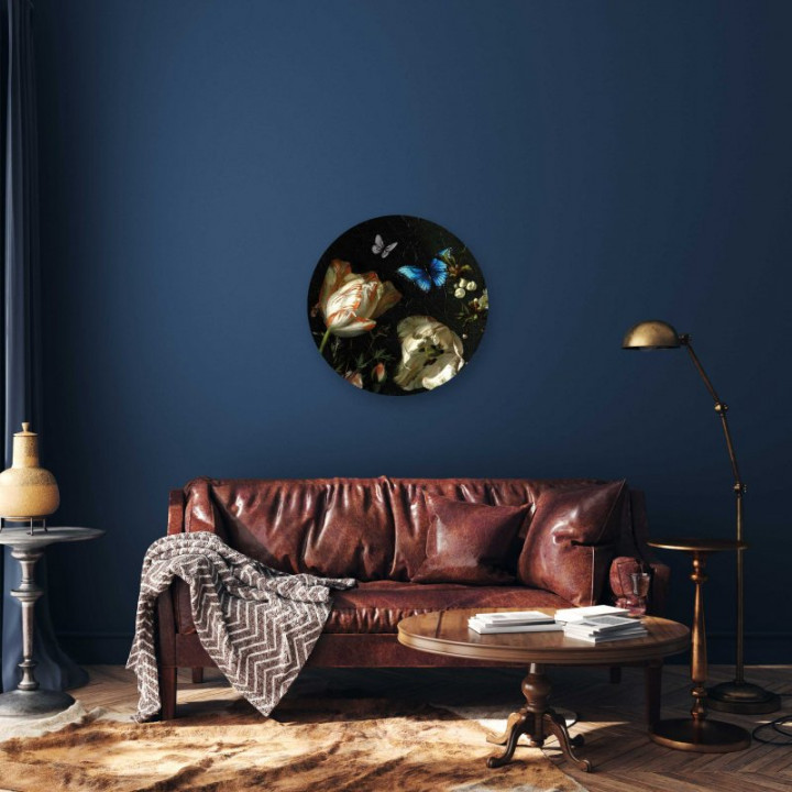 Wandcirkel Boomblauwtje 60 cm aan de muur woonkamer Heinen Delfts Blauw