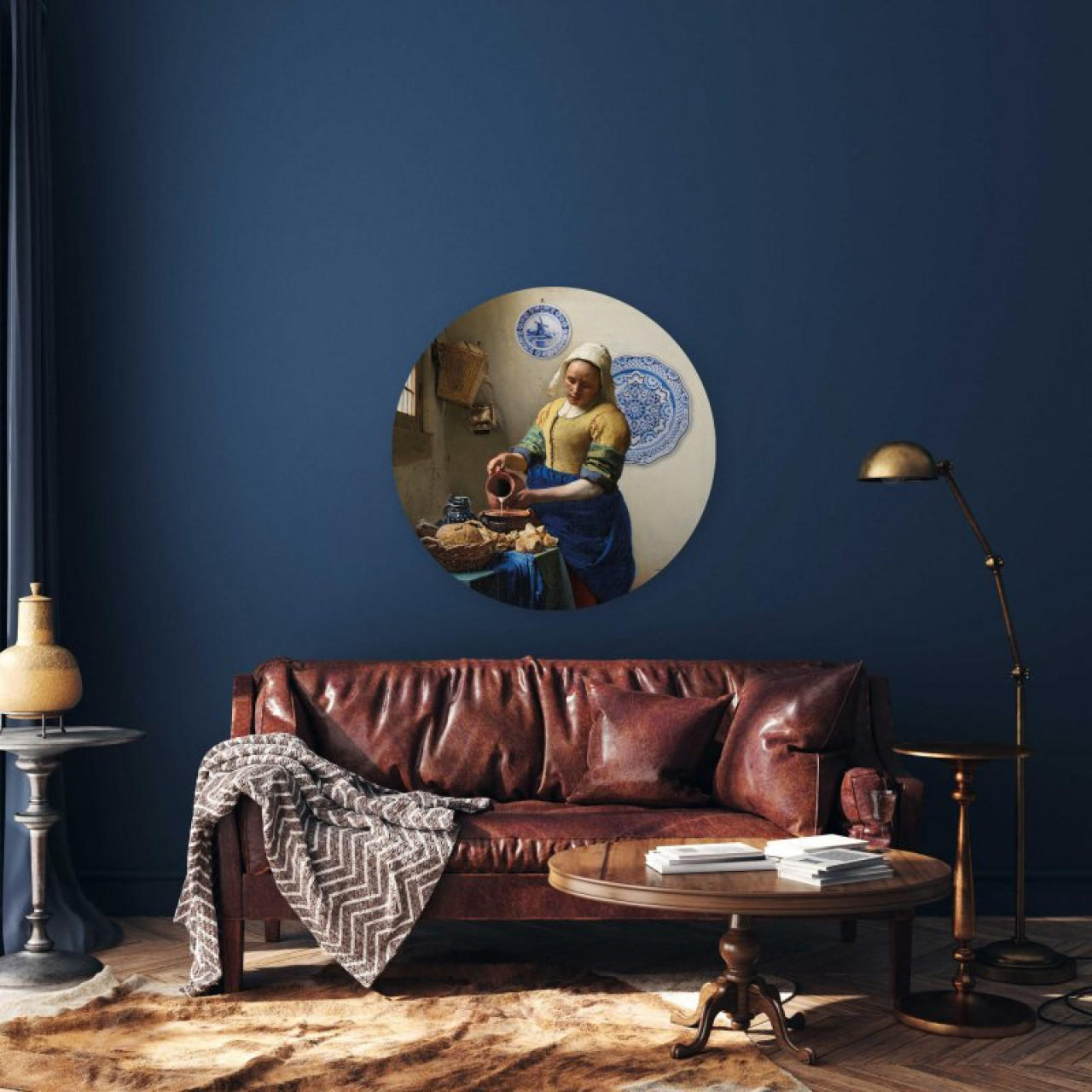 Wandcirkel Het Melkmeisje 120 cm aan de muur woonkamer Heinen Delfts Blauw
