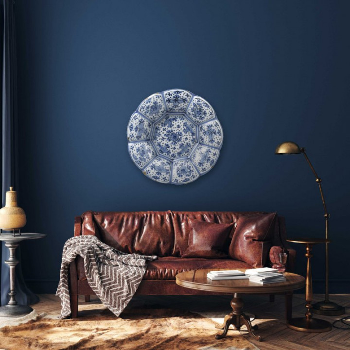 Wandcirkel Hollands Glorie 80 cm aan de muur woonkamer Heinen Delfts Blauw