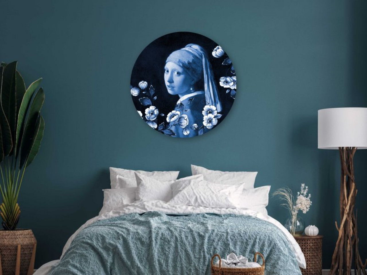 Wandcirkel Meisje met de Parel 100 cm aan de muur slaapkamer Heinen Delfts Blauw