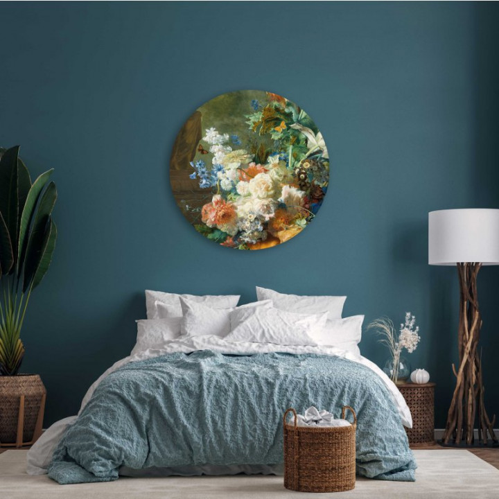 Wandcirkel Muurbloempjes 80 cm aan de muur slaapkamer Heinen Delfts Blauw