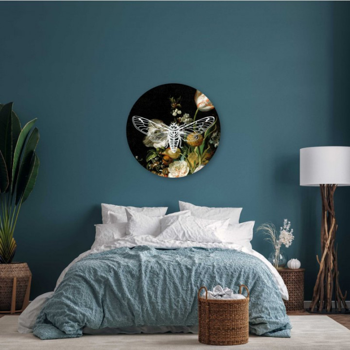 Wandcirkel Nachtvlinder 100 cm aan de muur slaapkamer Heinen Delfts Blauw