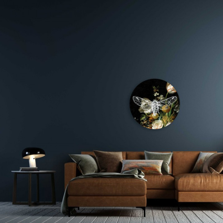 Wandcirkel Nachtvlinder 80 cm aan de muur woonkamer Heinen Delfts Blauw