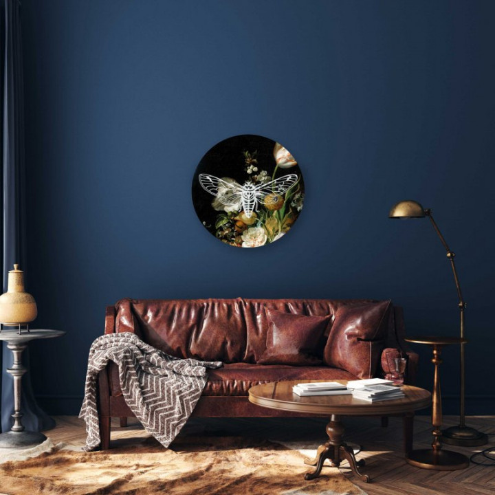 Wandcirkel Nachtvlinder 80 cm aan de muur woonkamer Heinen Delfts Blauw