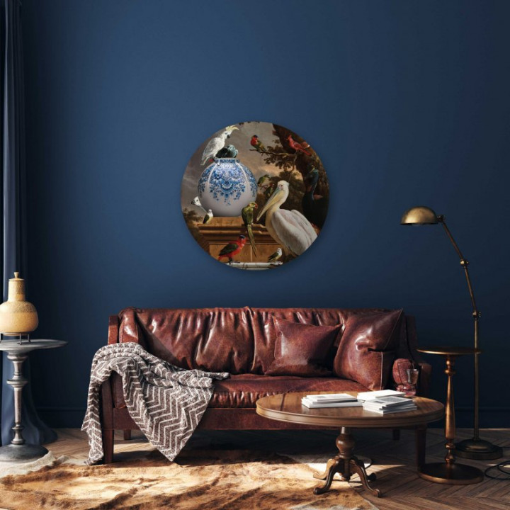 Wandcirkel Pelikaan 100 cm aan de muur woonkamer Heinen Delfts Blauw