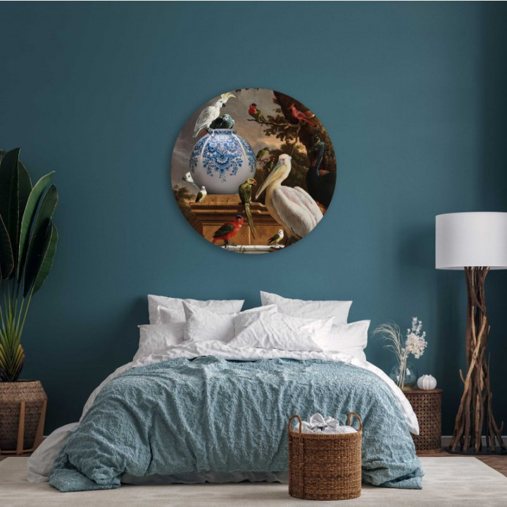 Wandcirkel Pelikaan 100 cm aan de muur slaapkamer Heinen Delfts Blauw