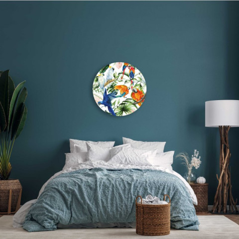 Wandcirkel Tropische Vogels 100 cm aan de muur slaapkamer Heinen Delfts Blauw