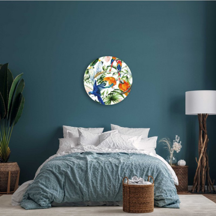 Wandcirkel Tropische Vogels 80 cm aan de muur slaapkamer Heinen Delfts Blauw