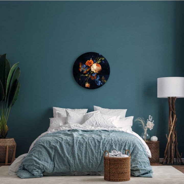 Wandcirkel Vlindertuin 60 cm aan de muur slaapkamer Heinen Delfts Blauw