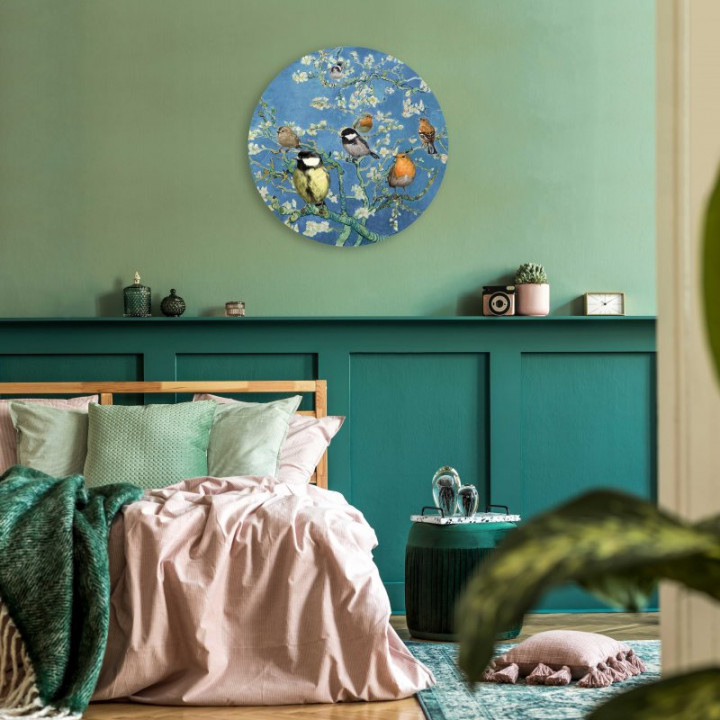 Wandcirkel Vogels van Van Gogh 100 cm aan de muur woonkamer Heinen Delfts Blauw