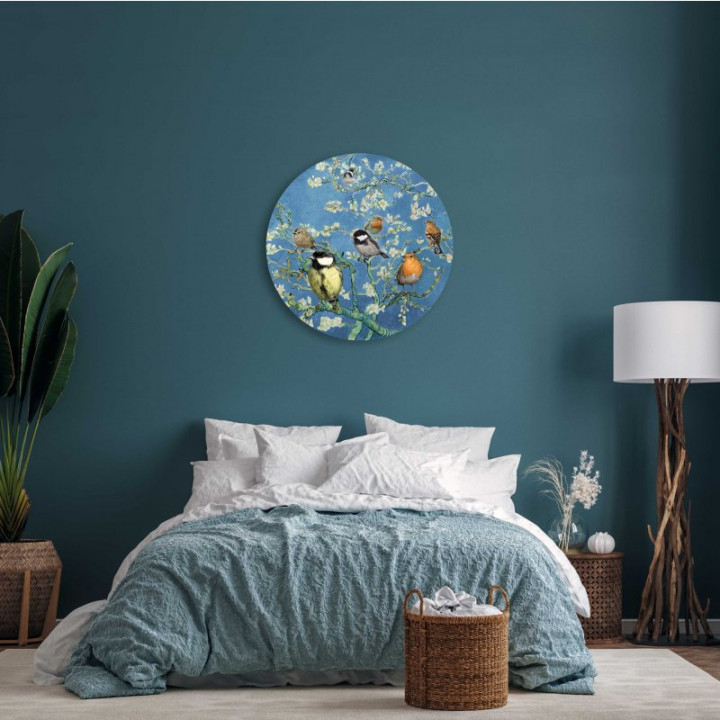 Wandcirkel Vogels van Van Gogh 80 cm aan de muur slaapkamer Heinen Delfts Blauw
